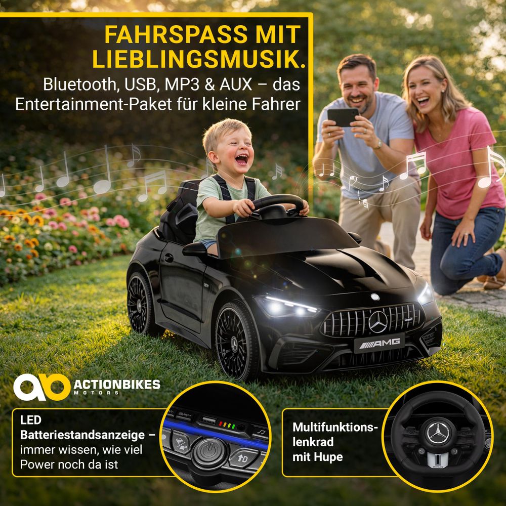 Kinder Elektroauto elektrisch Mercedes AMG CLE 53 | Kinderauto - Kinderfahrzeug - Bremsautomatik - mit Fernbedienung - 3-5 km/h - ab 3 Jahre - Schwarz