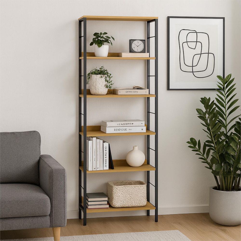 BEGRYF Standregal Eichefarben 60x30x178 cm Bücherregal mit 6 Ebenen Metallregal freistehend Wohnzimmerregal