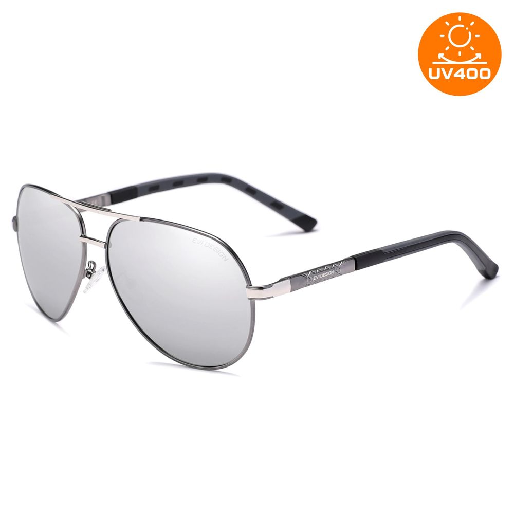 Aviator Sonnenbrille Herren Polarisiert UV400, klassische Pilotenbrille Silber, Metallrahmen mit Federscharnier, inkl. Etui & Set, EVI DESIGN Silver