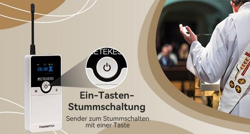 Retekess TT116 Tour guide system , 50-Kanal-Dolmetschersystem, 200 m Lärmreduzierung, Kabelloses Audio System für Tourismus, Kirche, Fabrik, Konferenz