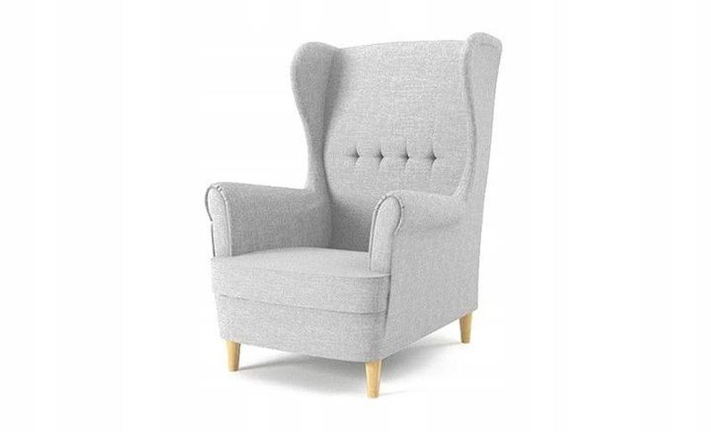 Ohrensessel Milo mit Hocker - Farben zur Auswahl -Sessel für Wohnzimmer & Esszimmer Skandinavisch - Relax Sessel aus Webstoff - FARBE: HELLGRAU