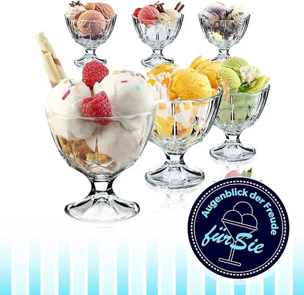 KADAX Eisbecher Glas "Snag", Eisschalen, Eisgläser, Dessertschalen für Desserts, Eiscremegläser, 300 ml, 6 Stück