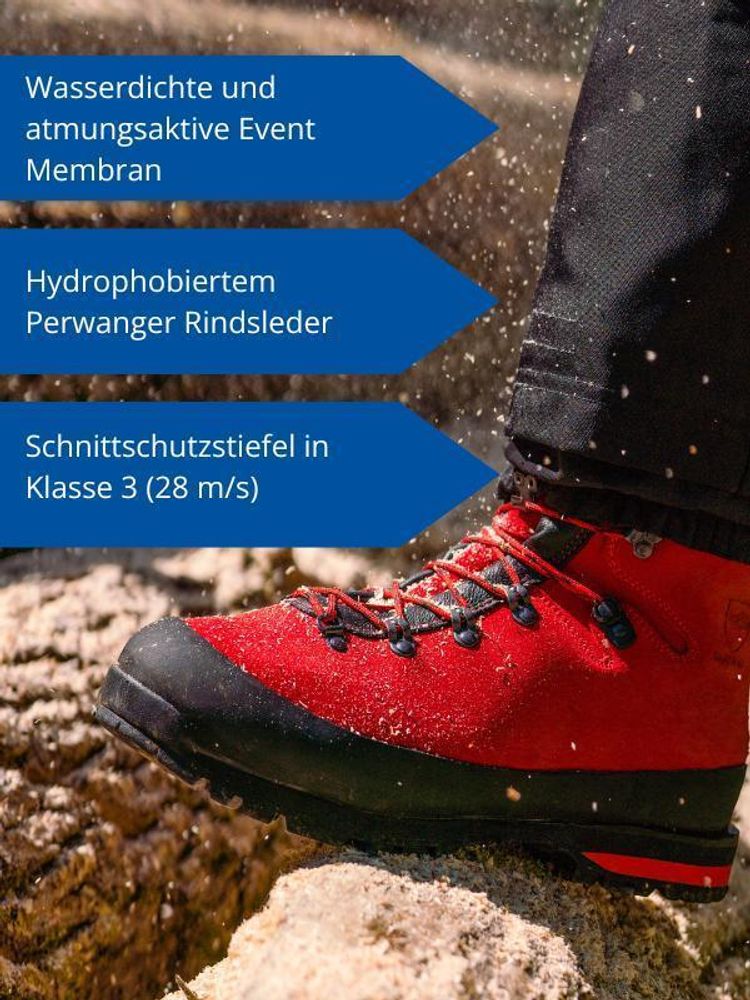 Das Bild zeigt einen KOX Schnittschutzstiefel in rot