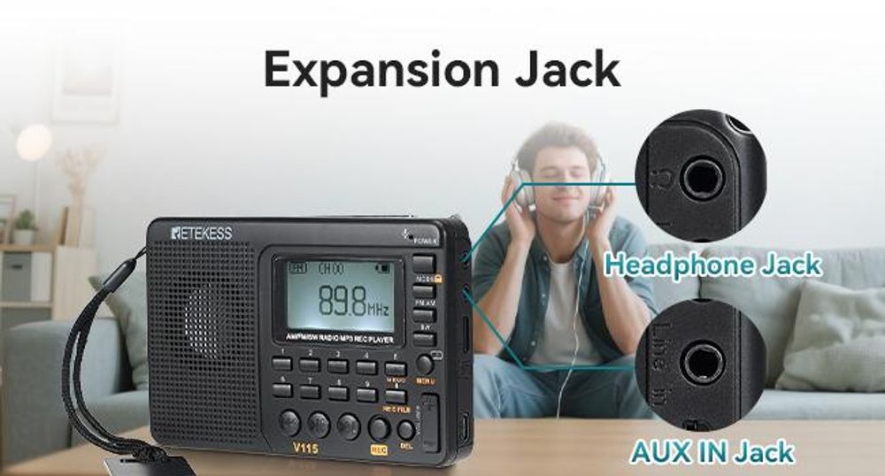Tragbares Digitales Radio Retekess V115, Notfallradio Batteriebetrieben, AM FM SW, 100 Stationsspeicher, Küchenradio für Garten Retro, Schwarz