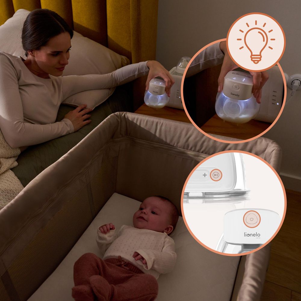 Lionelo Elektrische Milchpumpe Fidi Free Lumi Hands-free, 180 Min, 9 Modi, Beleuchtung, Speicher, Sterilisierbar, Display, Timer, 180ml Behälter