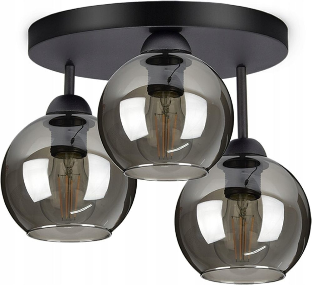 Plafond, Deckenleuchte mit 3 Lichtquellen, Glasschirme in schwarz, transparent, 3x E27