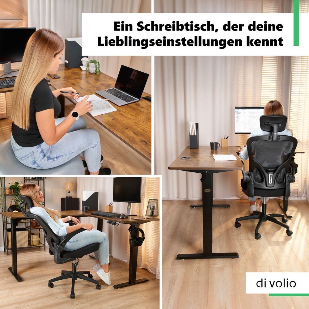 di volio Eckschreibtisch Montaro rechts – elektrisch, höhenverstellbar, braun