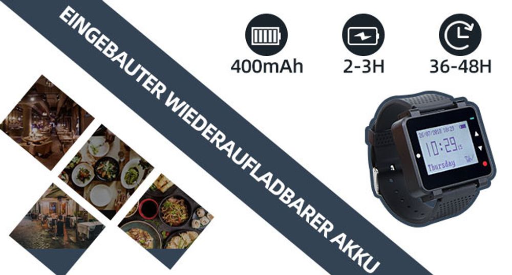 Retekess T128 Wireless Caregiver Pager Kellner Uhrenempfänger für TD007 und T117 Button im Restaurant Hospital Nursing Home