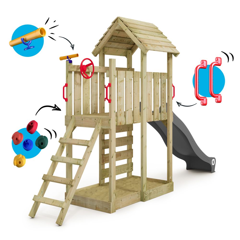 Spielturm Wickey JoyFlyer mit Rutsche und Kletterwand in Anthrazit