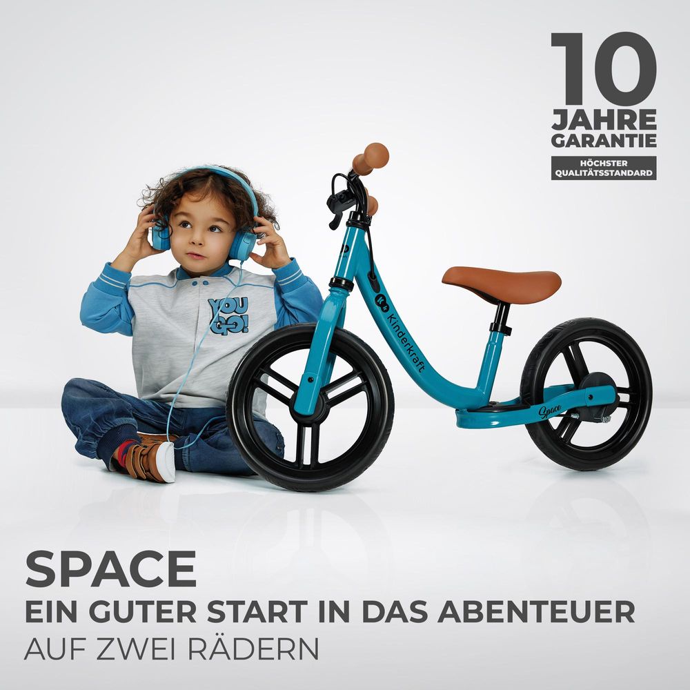 Kinderkraft SPACE Laufrad - Leicht, mit Handbremse - EVA-Schaumstoffräder - Verstellbarer Sattel und Lenker - Für Kinder ab 80 cm - Blau