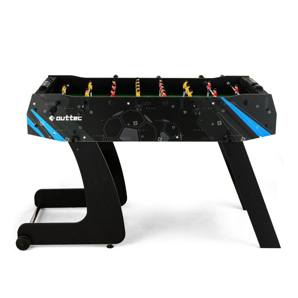 Klappbarer Tischfußballtisch in Schwarz und Blau, frontal