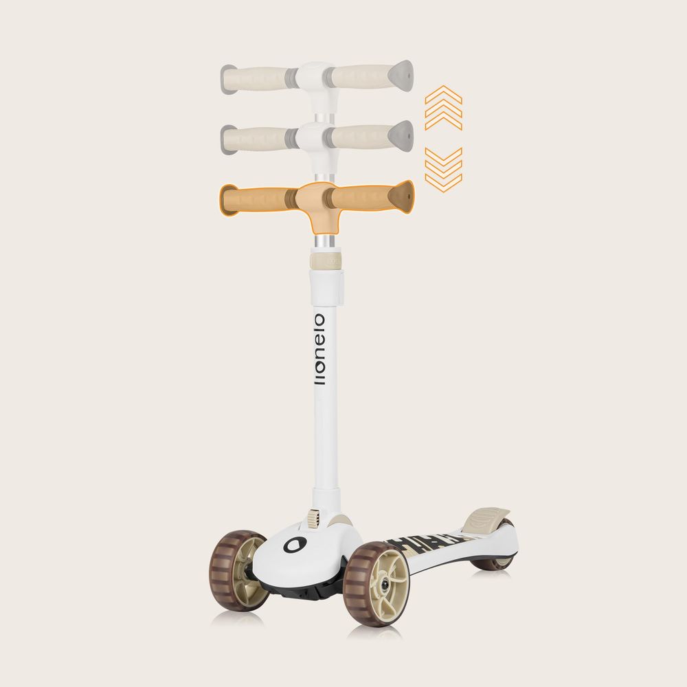 Lionelo Franky 2in1 Kinder Laufrad bis 20 kg Balance Roller bis 50 kg Höhenverstellbar, LED-Räder, rutschfestes Trittbrett, Korb Beige