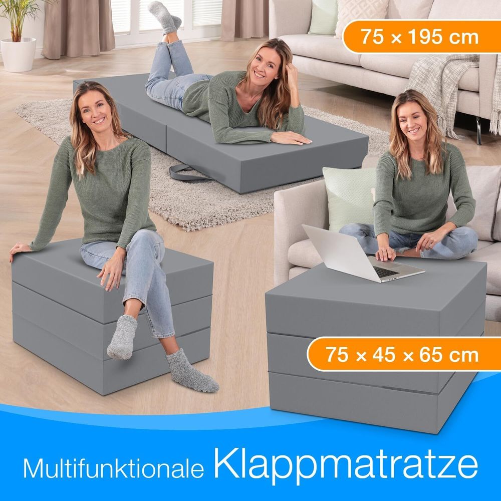 ELONEO Klappmatratze, Gästematratze, 3-teilige Faltmatratze, Schaumstoff extra dick(15cm), Bandscheibenwürfel, klappbar, faltbare Matratze, (Grau)