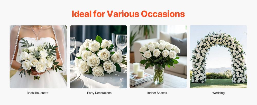 VEVOR Kunstblumen, 500 Stück Realistisch Aussehende Rote Schaumstoff Fake Rosen Großpackung, Künstliche Rote Brautdusche mit Stielen für DIY Hochzeitssträuße, Heim-Centerpieces Arrangements, Partytischdekorationen, 60 Stück, Weiß-a
