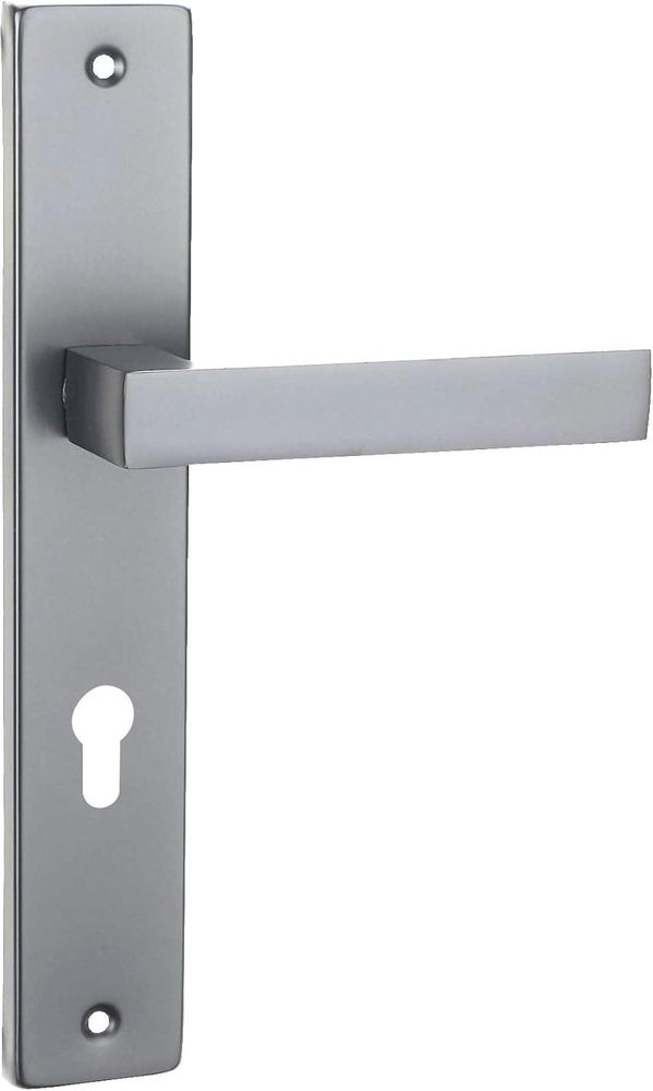 DOMINO Türgriff 72 Drückergarnitur PZ - Profilzylinder Set | Türklinke für Zimmertür, Bürotür, Kellertür & Innentür | L-Form | Türbeschläge aus Aluminiuml | Satin Chrome Light Türdrückergarnitur | QUBIK M45