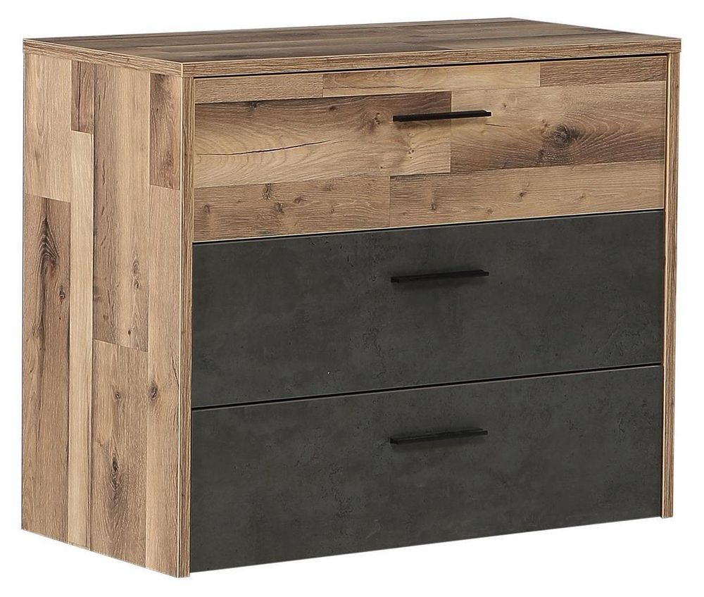 Kommode "Rhodos I" von freiraum – moderne Schlafzimmerkommode mit 3 Schubkästen und rustikaler Stabe