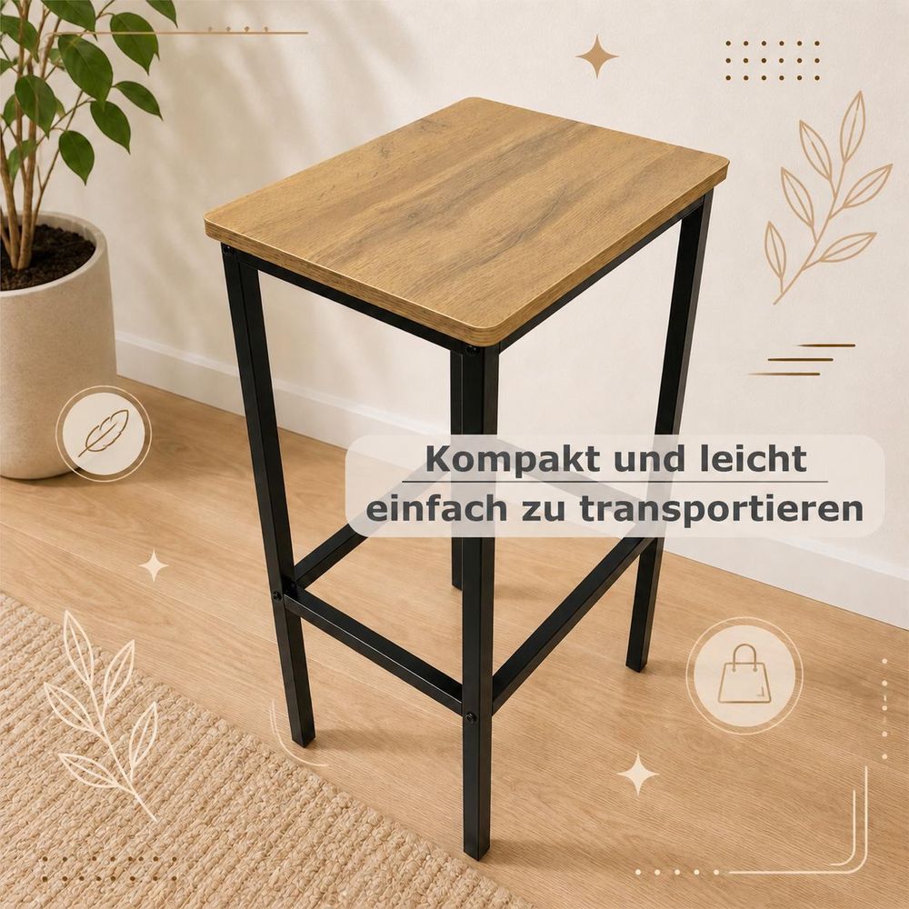 BEGRYF Hocker Barstuhl Metall – Küchenhocker 65 cm, Holzoptik Sitzfläche, Industrial Design, schwarzes Gestell, Barhocker ohne Lehne