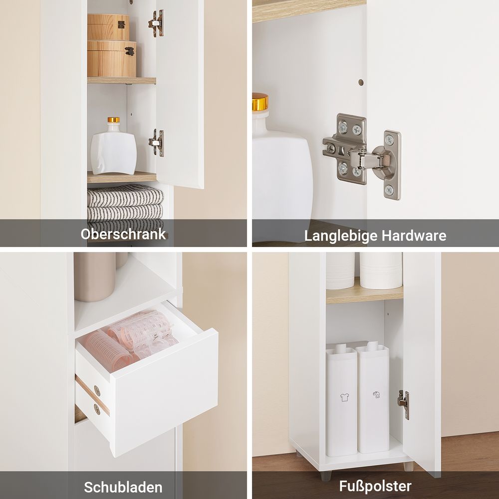 SoBuy Badezimmerschrank Hochschrank für kleine Bäder mit verstellbaren Einlegeböden Platzsparender Schmal Badschrank für Waschbecken Weiß BZR34-WN