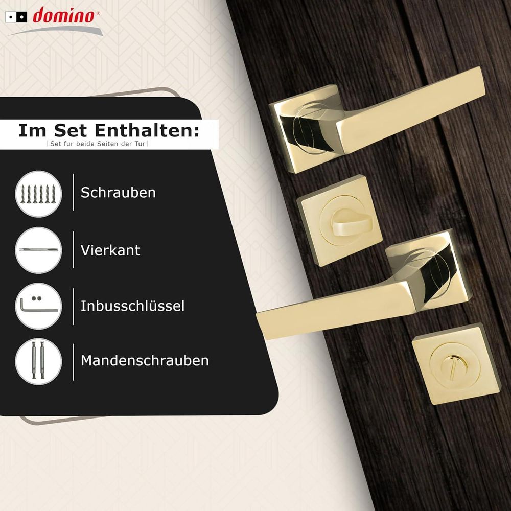 Domino Türgriff QUADRADO-QR M1 Drückergarnitur WC - Badezimmer Set mit quadratischen Rosetten für Badezimmertüren Rosetten-Garnitur aus Aluminium