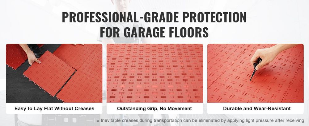 VEVOR Garagenfliesen, 12 x 12 x 0,53 Zoll, 25er Pack Garagenbodenbelagsfliesen, rutschfeste doppelseitige Textur Garagenbodenfliesen, für Garagen, Keller, Werkstätten, Rot, Rot-a