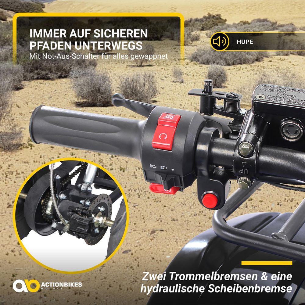 Elektro Kinderquad S-8 Farmer | 1000 Watt - Midi Quad - 2 Stufen drosselbar - Bis 20 km/h - ATV Pocket Quad - Offroad & Onroad - Bis 82 kg (Schwarz)