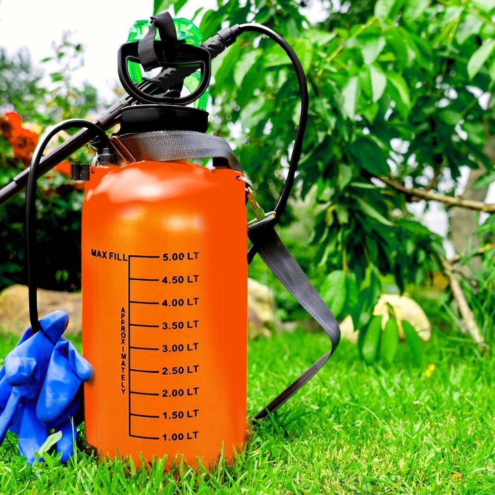 Sprühgerät 5L Unkrautspritze, Drucksprüher Pumpsprüher, Drucksprühgerät Düse Schlauch 1,2 für Essigsäure, Wasser, Dünger, Pflanzenschutz Orange Retoo