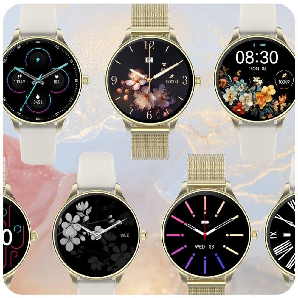 Forever smartwatch SB-306 oro, smartwatch da donna, 1,19", IP67, impermeabile, cardiofrequenzimetro, pedometro, activity tracker