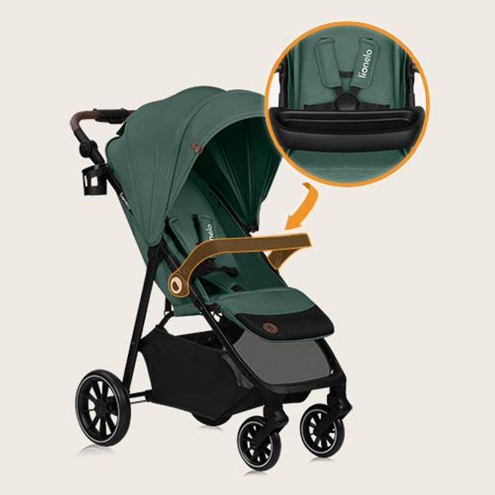 Lionelo Emma One Buggy bis zu 22 kg Schwenkbare 360 Räder Einhändig klappbar Verstellbare Rückenlehne und Fußstütze XXL-Verdeck UPF50+ Grün