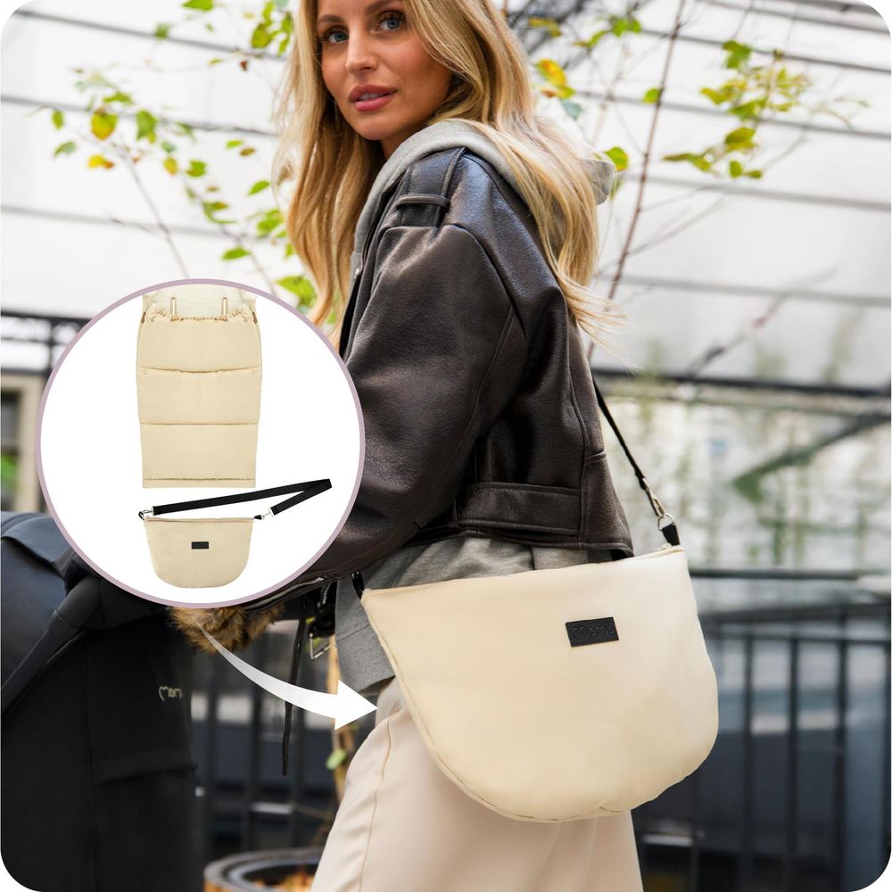 MoMi SARDI – 2-in-1 Fußsack & Tasche für Kinderwagen, abtrennbar zur Tasche, mit Fleece-Futter & Gurtschlitzen – Beige