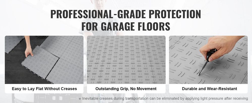 VEVOR Garagenfliesen, 12 x 12 x 0,53 Zoll, 25er Pack Garagenbodenbelagsfliesen, rutschfeste doppelseitige Textur Garagenbodenfliesen, für Garagen, Keller, Werkstätten, Rot, Silber