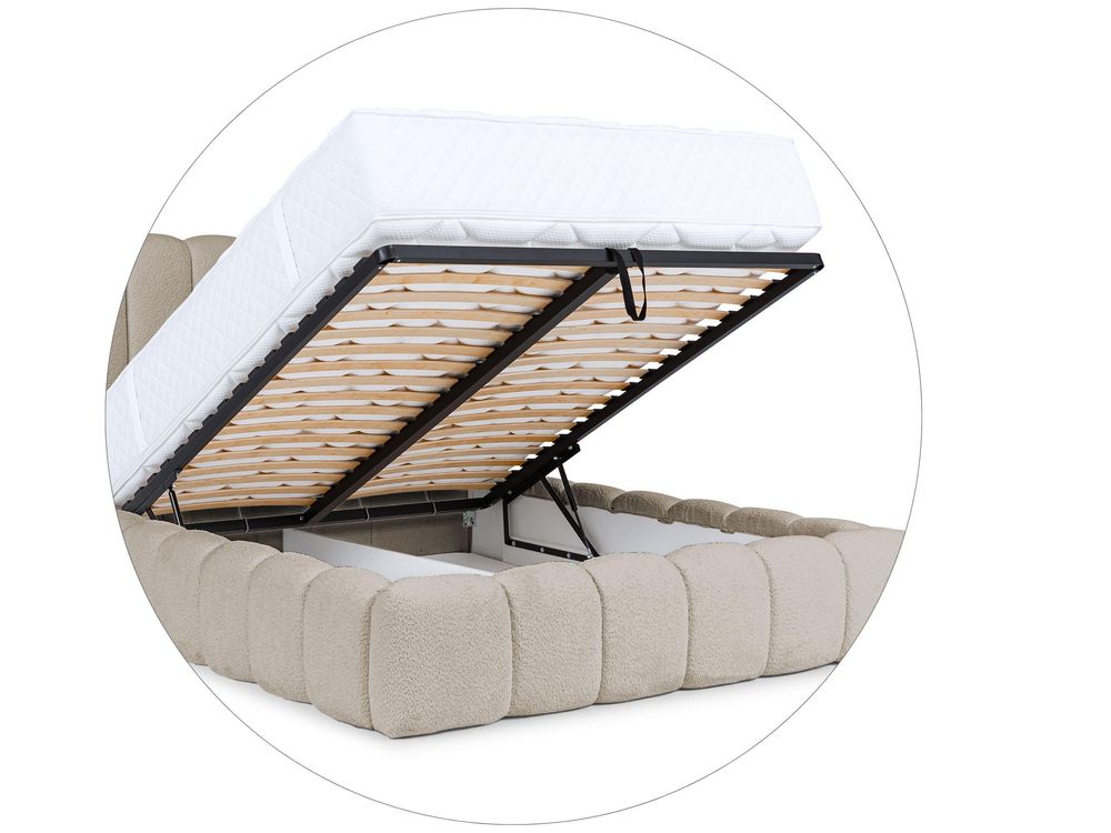 FURNISTAR Polsterbett CHLOE mit Bettkasten 120x200, Doppelbett mit Stauraum, Lattenrost, Boxspring-Optik, ohne Matratze, Hellcreme