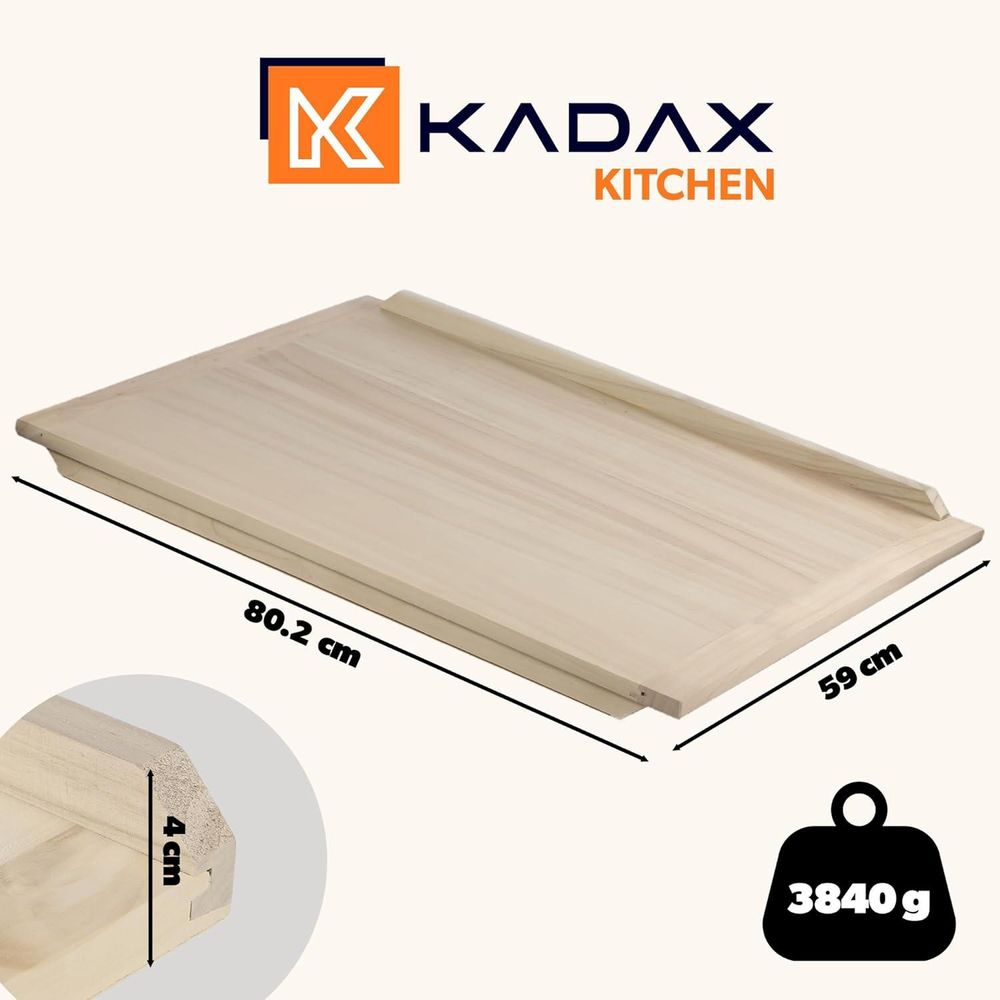 KADAX Nudelbrett, Holzbackbrett aus hochqualitativem Pappelholz, Teigbrett mit Anschlagleisten, Traditionelles Backbrett für Nudeln, Kuchen, Teigtaschen (Beidseitig, 60x80cm)