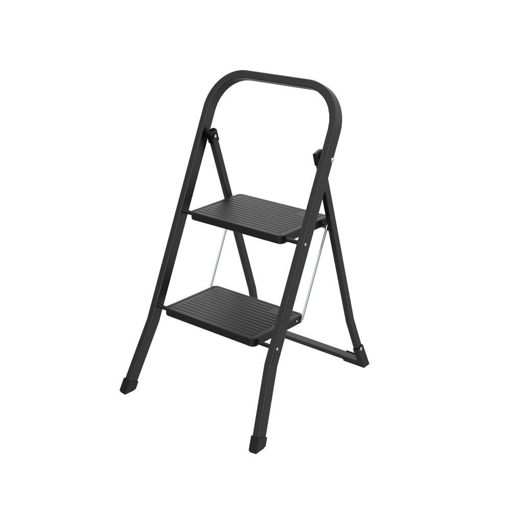 Drabest | Haushaltsleiter 2-stufig - Schwarz - Stabil und leicht - Ideal für Zuhause und Büro