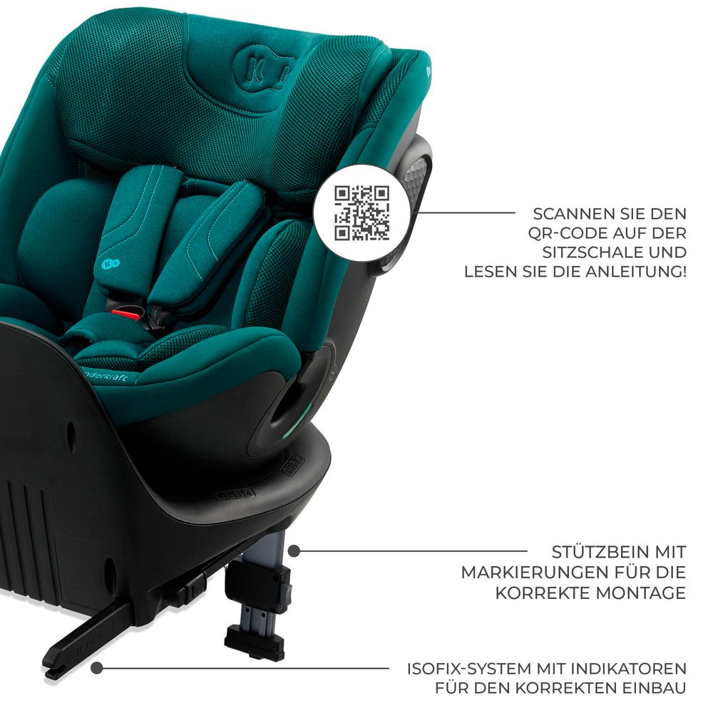 Kinderkraft XRIDER 2 i-Size - Autositz 40-150 cm - RWF bis 21 kg - 360° drehbar - SPS+, H-GUARD+ Systeme - 8 Liegepositionen - Memory-Schaum - Grün
