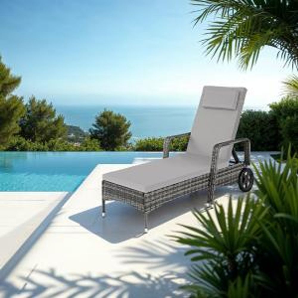 tectake® Rattan Sonnenliege 200 x 70 x 33 cm