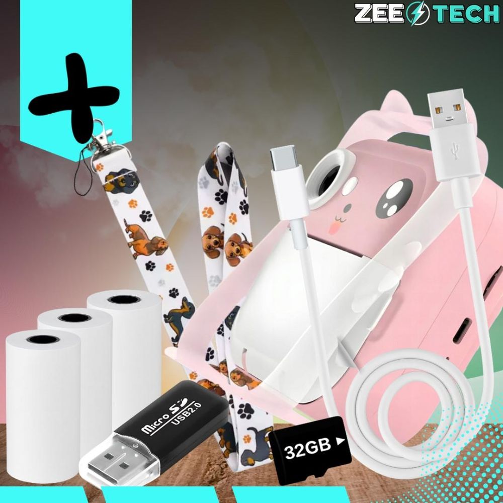 Aparat Natychmiastowy Dla Dzieci Drukuś Drukarka Z Karta 32Gb + 3 Rolki