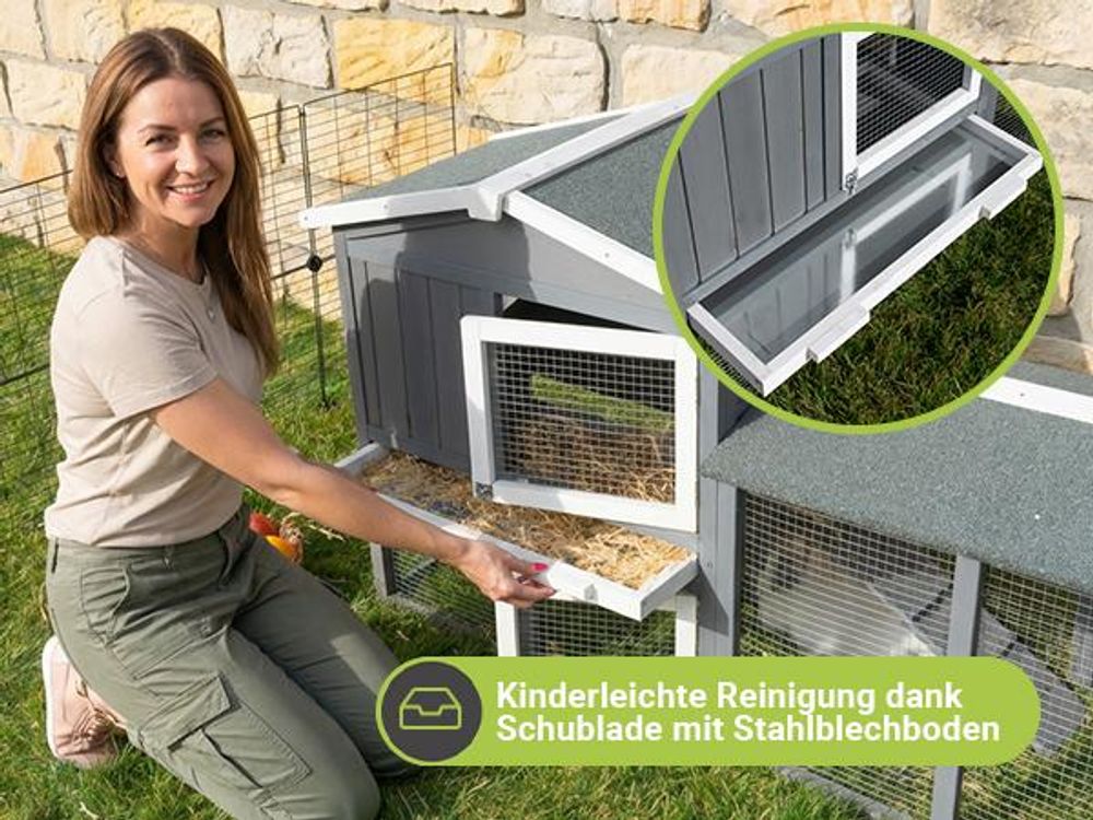 MyAnimal Hasenstall MH-03 | Hasenkäfig Zweistöckig - Freilaufgehege - Kaninchen Stall - 4 Türen - Kleintierstall - Wetterfest - Wasserabweisendes Dach