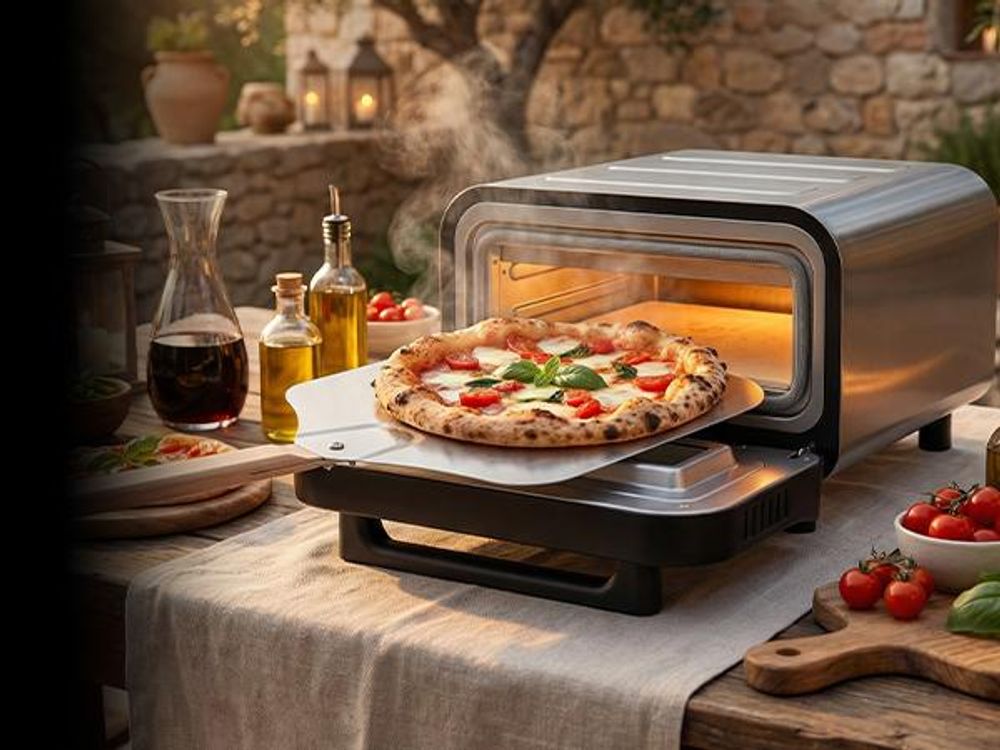 Heidenfeld Pizzaofen Pizzaboss | Elektrischer Pizza Ofen - Backofen - Pizzabackofen - Pizzamaker - inkl. Pizzastein & Pizzaschieber - Bis 450° C