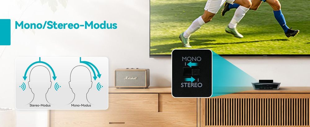 Retekess TA008 TV Kopfhörer, In-Ear mit Hörunterstützung, 2,4 GHz niedrige Latenz, unabhängige Lautstärkeregelung für LR, Funkkopfhörer für Senioren