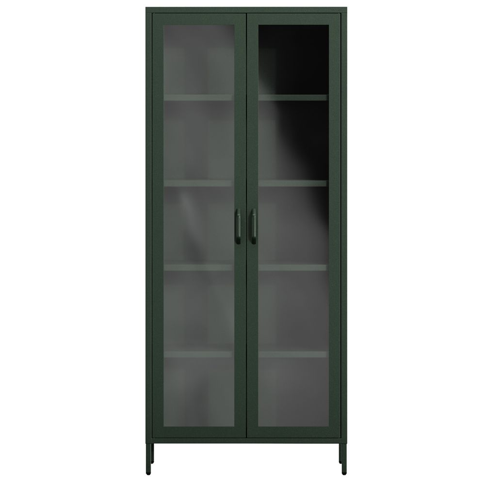 Vitrinenschrank Wohnzimmerschrank mit 4 Fachböden Vitrine Glitzernd Metall Flaschengrün