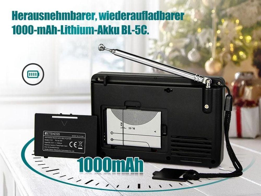 Retekess V115 Tragbares Radio,Radio AM FM SW mit 1000mAh Wiederaufladbare Batterie, 32 GB TF Karte, Weihnachtsgeschenke für die Familie