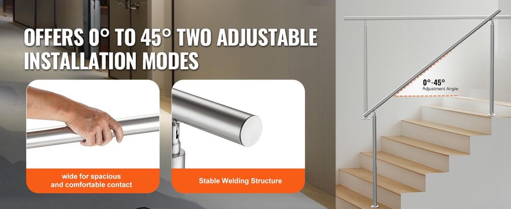 VEVOR 119,9 cm Handläufe für Außentreppen 2 Querstangen Treppe für Veranda Deck, Bodenstehend-c, Keine Querstange