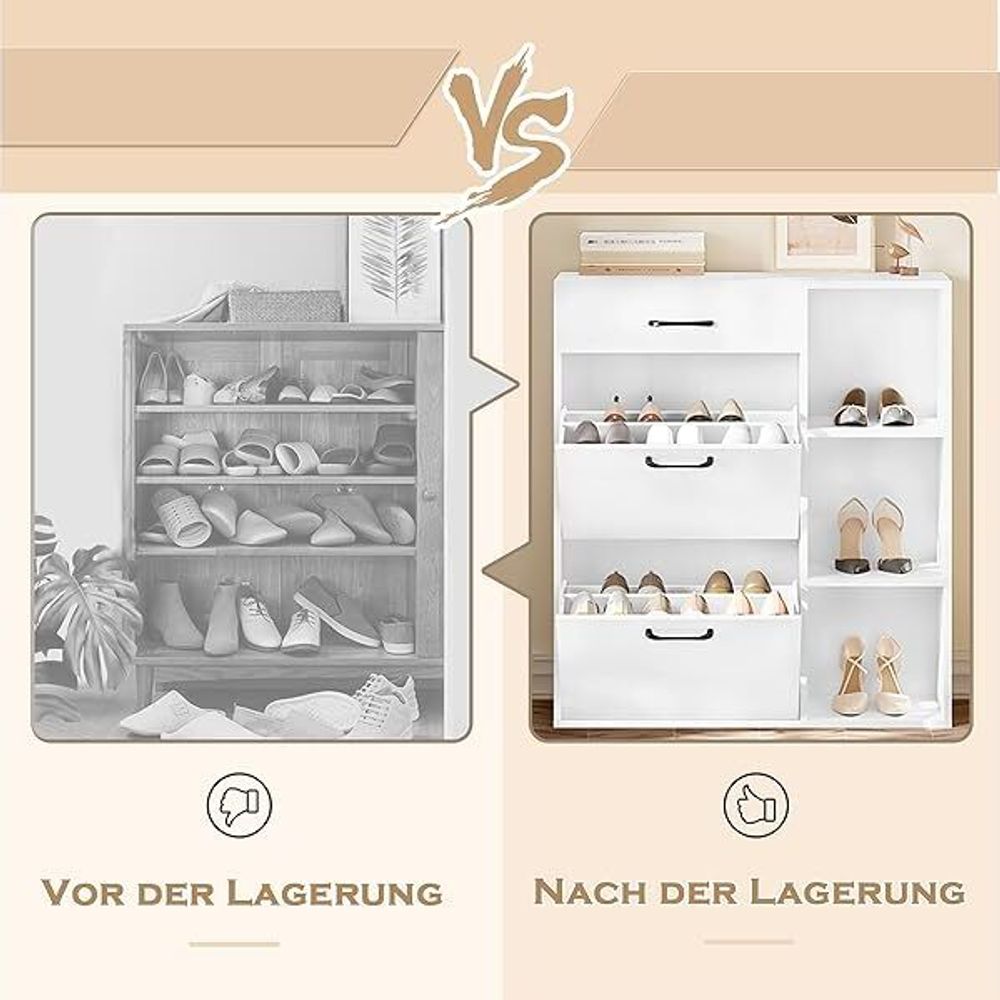 WOLTU Schuhkipper, Schuhschrank mit 2 Klappfächern, platzsparend, aus Holzwerkstoff : Weiß Farbe: Weiß