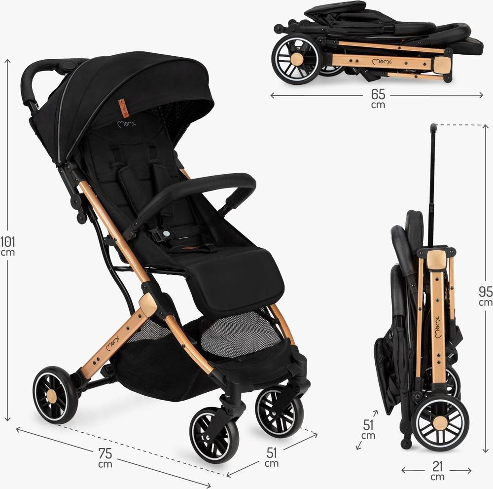 MoMi ESTELLE Buggy Kinderwagen - Leicht, Stoßdämpfung 4 Räder, Koffer - Schwarz