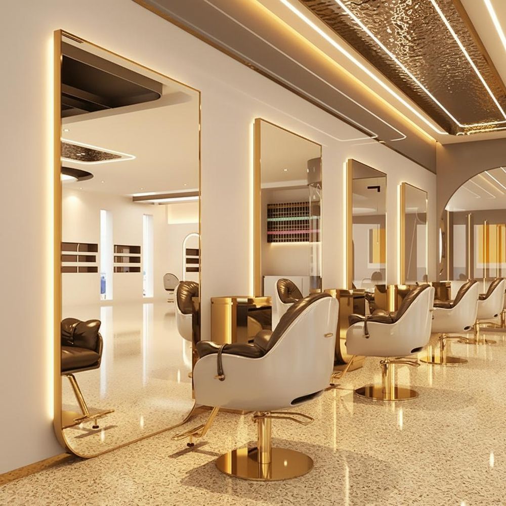 Frisier-, Barbier- & Kosmetikkonsole mit LED-Spiegel 170x70 Gold