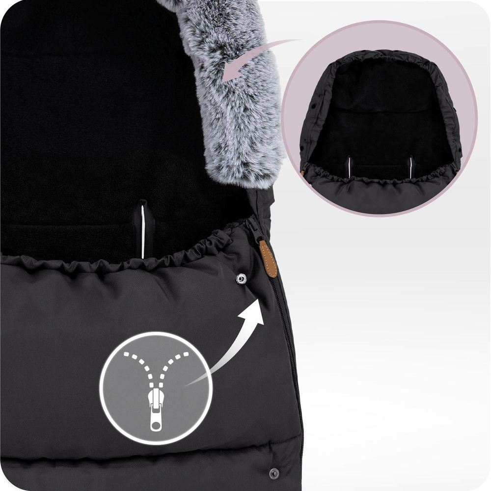 MoMi 2 in 1 Fußsack und Tasche für Kinderwagen Buggy - Universal Winterfußsack für Schlitten - Schwarz