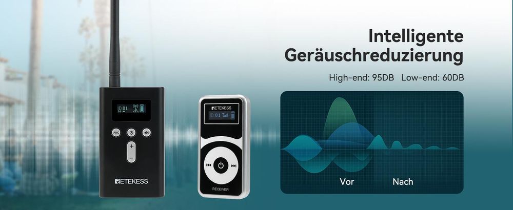 Retekess T130P Audio Tour Guide System, mit Headsets, Abgestufte Geräuschreduzierung, 160m, Lange Standby-Zeit 30H, 20 Empfänger, walkie talkie