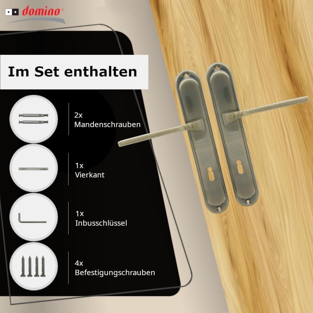 DOMINO Türgriff 72 Drückergarnitur BB-Buntbart Set | Tür-klinke für Zimmertür, Bürotür, Kellertür & Innentür | L-Form | Aluminium | Bronze | TIPO M3 |