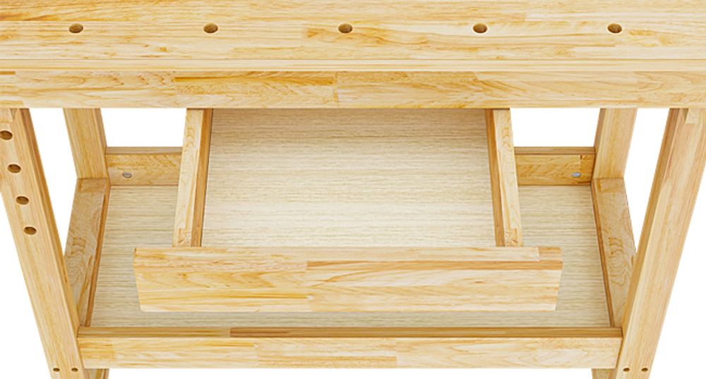 Wiltec Werkbank 151 x 61,5 x 86 cm aus Holz, Werktisch aus Rubberwood, Hobelbank bis 150 kg belastbar, Werkzeugbank mit Schublade und Spannzangen