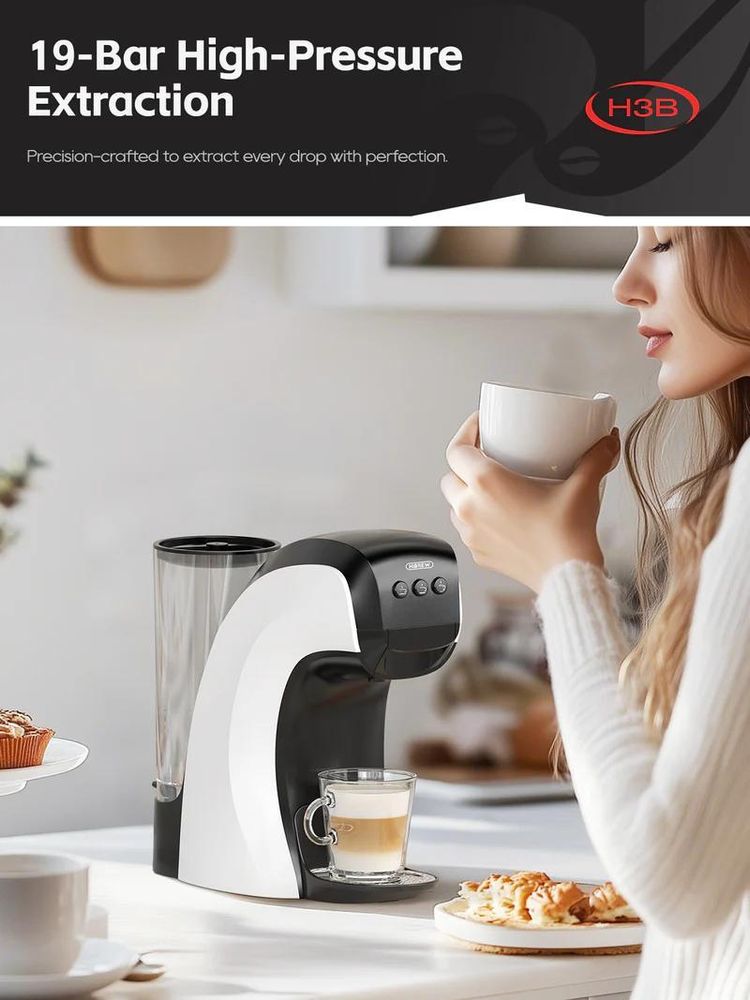 HiBREW H3B 3-in-1 Kapsel-Kaffeemaschine mit 19 Bar Druck, 850 ml Wassertank, 1100 W Leistung, kompatibel mit mehreren Kapselsystemen